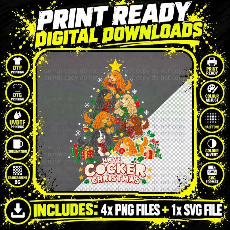 Have a Cocker Christmas Spaniel Tree Made Of Puppies Png SVG Digital Bundle
