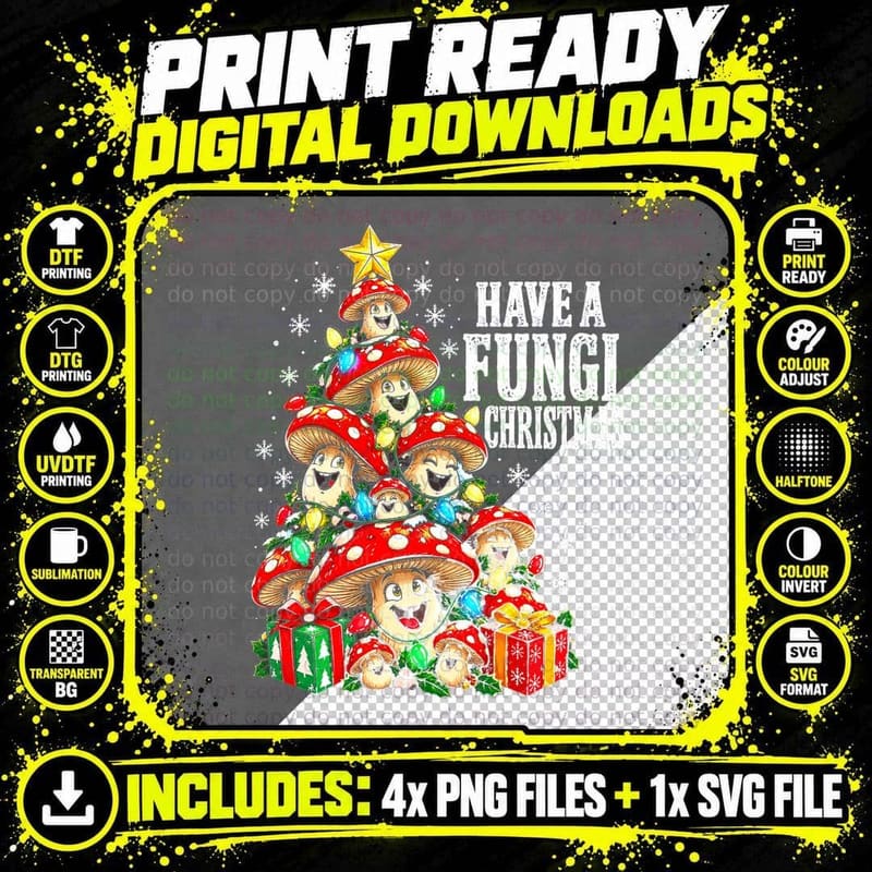Have a Fungi Christmas Mushroom Tree Toadstool Funny Pun Png SVG Digital Bundle