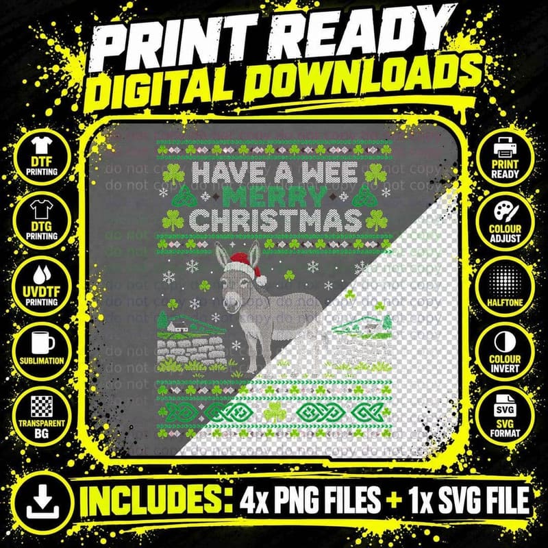 Have a Wee Merry Christmas Irish Donkey Ugly Xmas Jumper Png SVG Digital Bundle