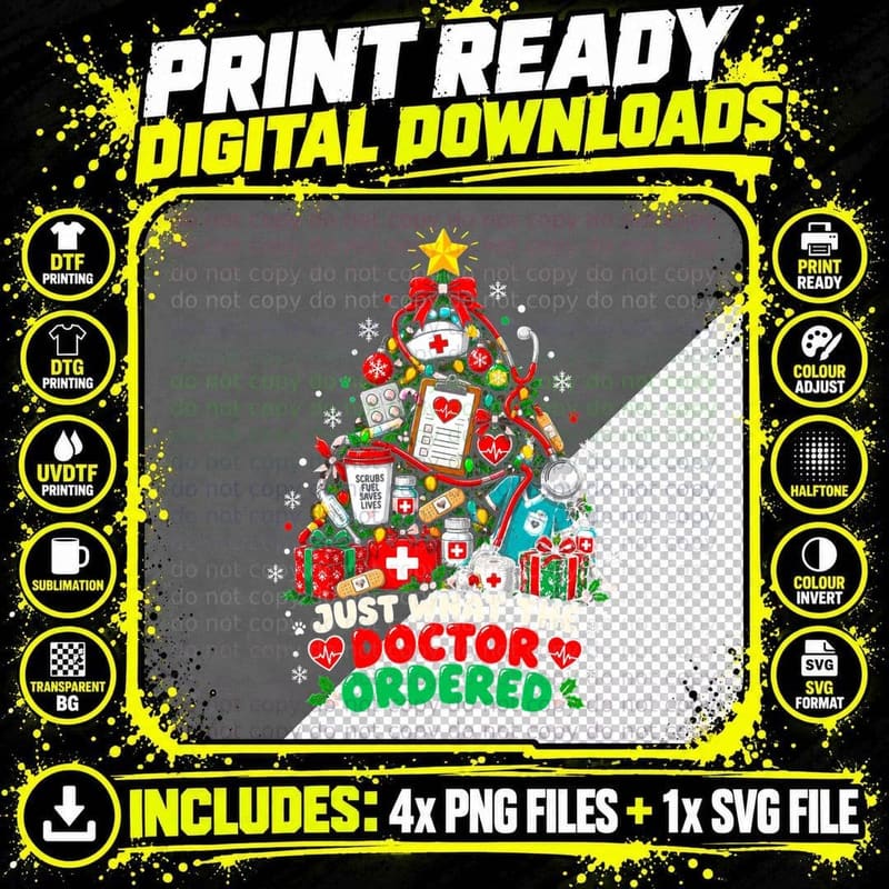 Just What The Doctor Ordered Christmas Tree Medical Gear Png SVG Digital Bundle