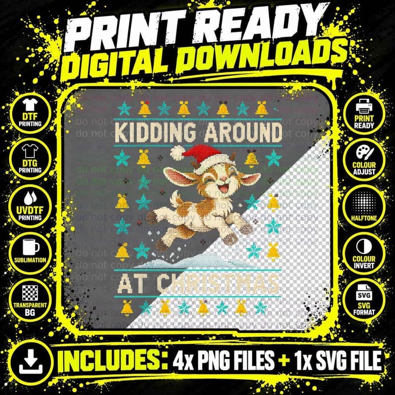 Kidding Around at Christmas Baby Goat Funny Farm Ugly Png SVG Digital Bundle