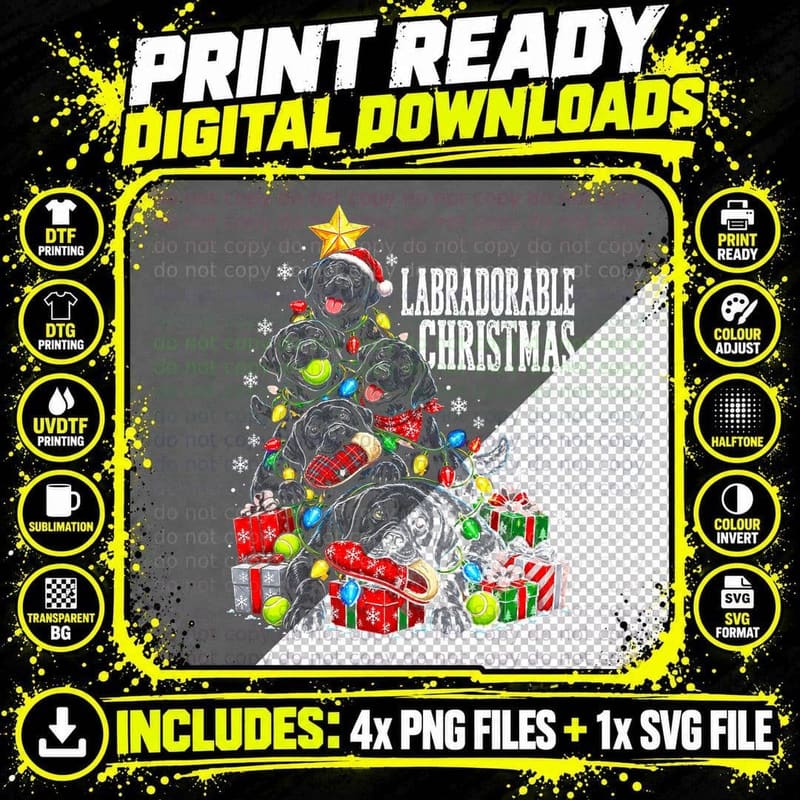 Labradorable Christmas Tree Made Of Black Labrador Png SVG Digital Bundle