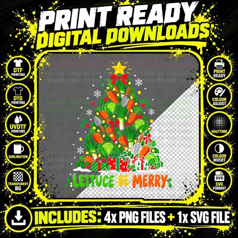 Lettuce Be Merry Vegetable Garden Christmas Tree Carrots Png SVG Digital Bundle