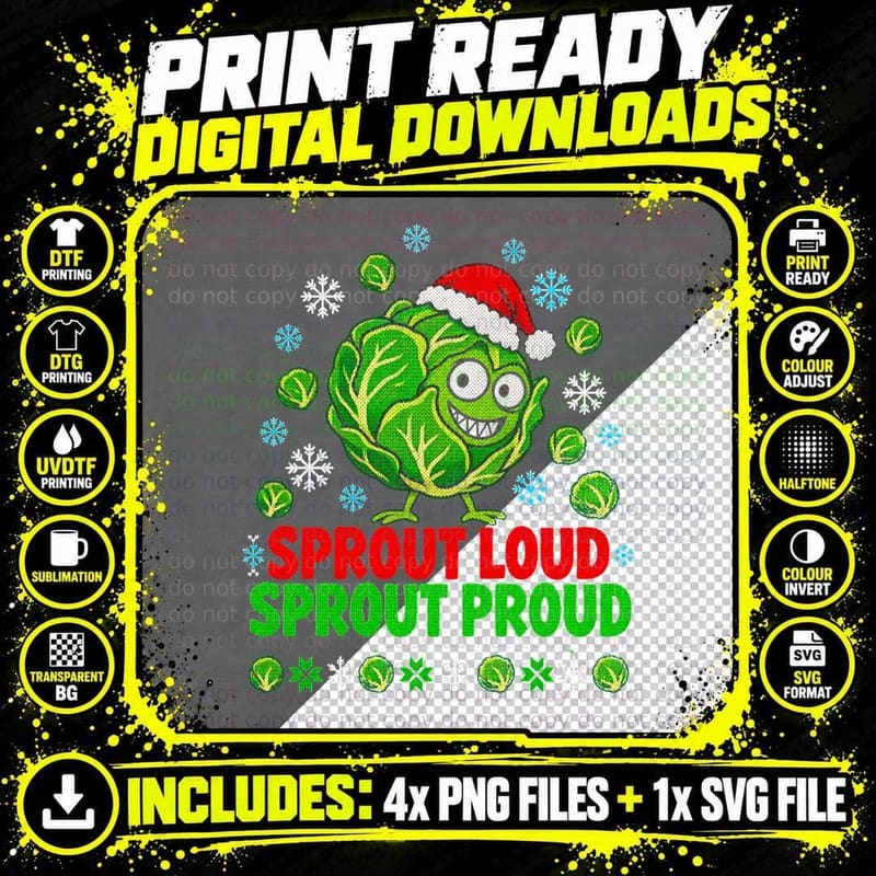 Loud And Proud Brussels Sprout Christmas Funny Ugly Xmas Png SVG Digital Bundle