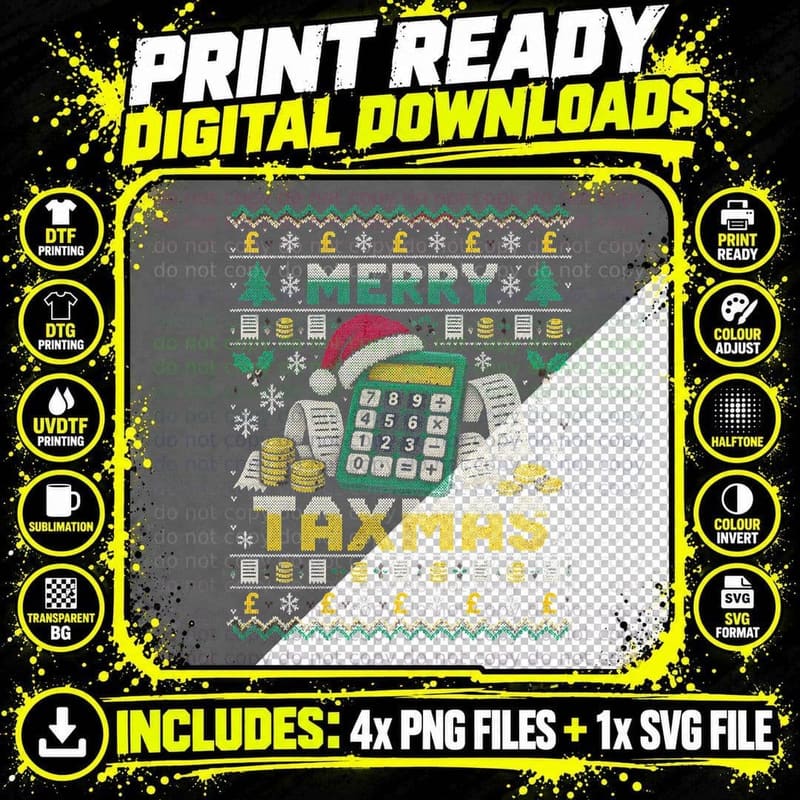 Merry Taxmas Accountant Christmas Calculator Ugly Xmas Png SVG Digital Bundle