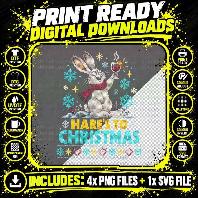 Mountain Hare's To Christmas Mulled Wine Funny Ugly Png SVG Digital Bundle