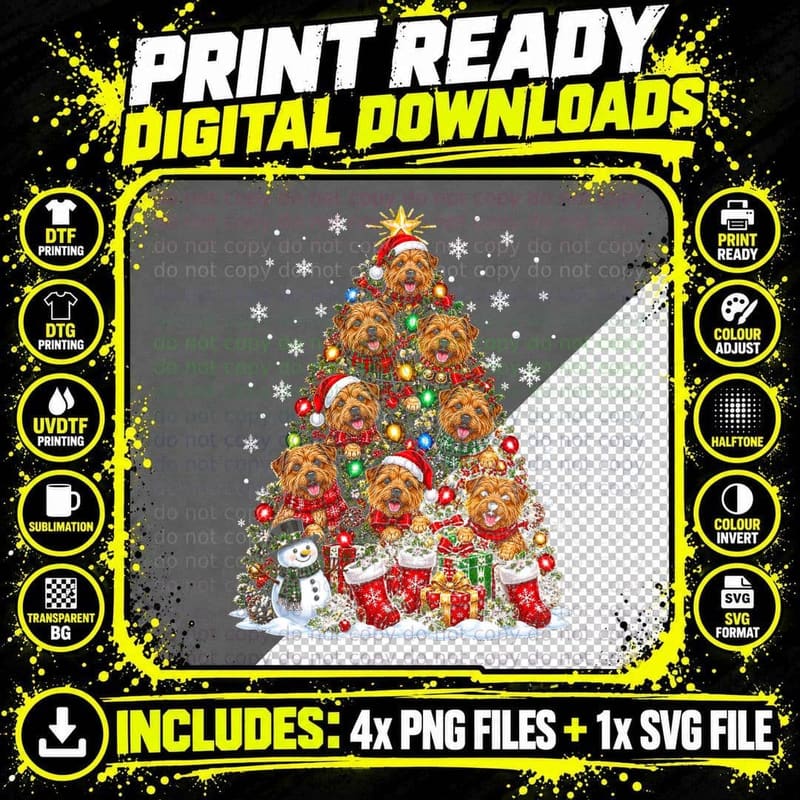 Norfolk Terrier Christmas Tree Stockings Snowman Dog Png SVG Digital Bundle