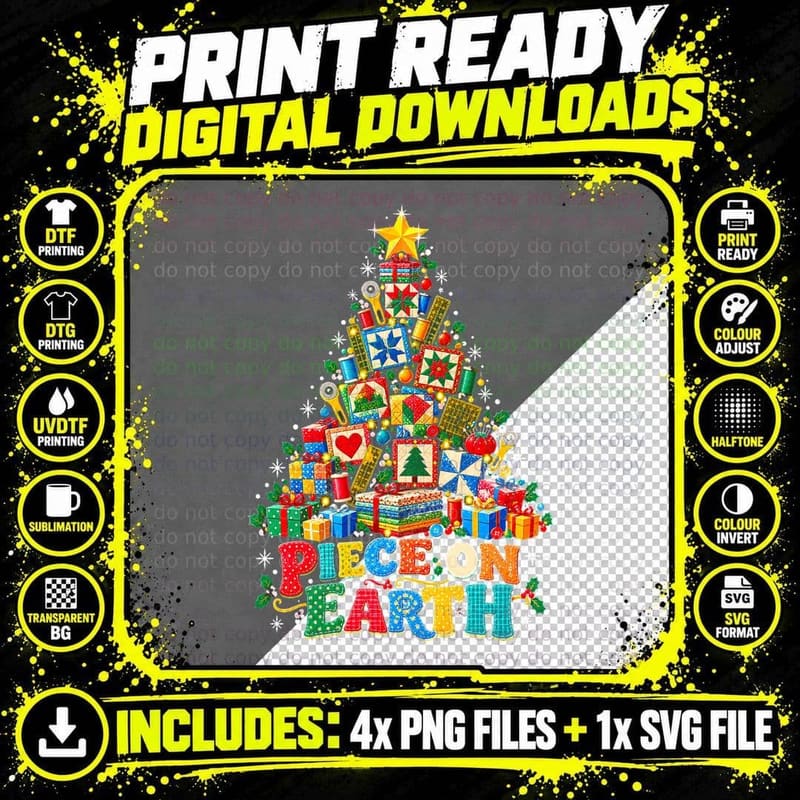 Piece On Earth Quilting Christmas Tree Of Quilt Blocks Png SVG Digital Bundle