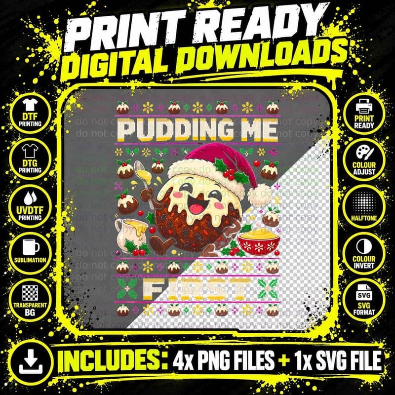 Pudding Me First Christmas Figgy Pud Custard Ugly Xmas Png SVG Digital Bundle