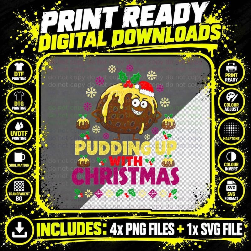 Pudding Up With Christmas Figgy Pud Custard Funny Ugly Png SVG Digital Bundle