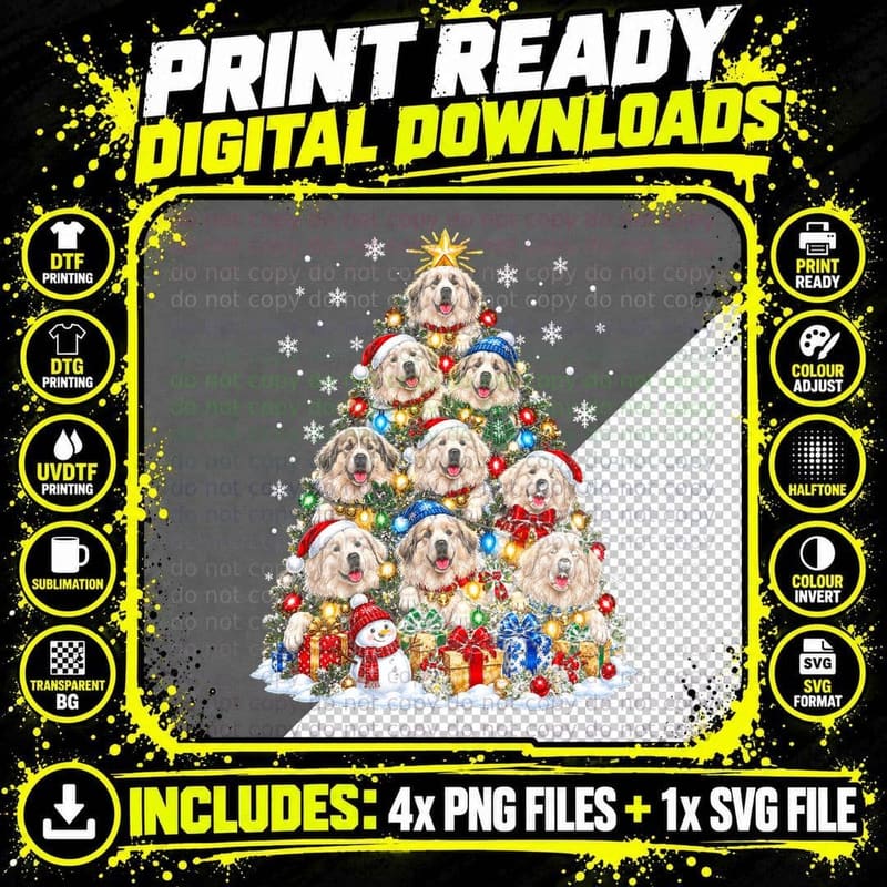 Pyrenean Mountain Dog Christmas Tree Great Pyrenees Png SVG Digital Bundle