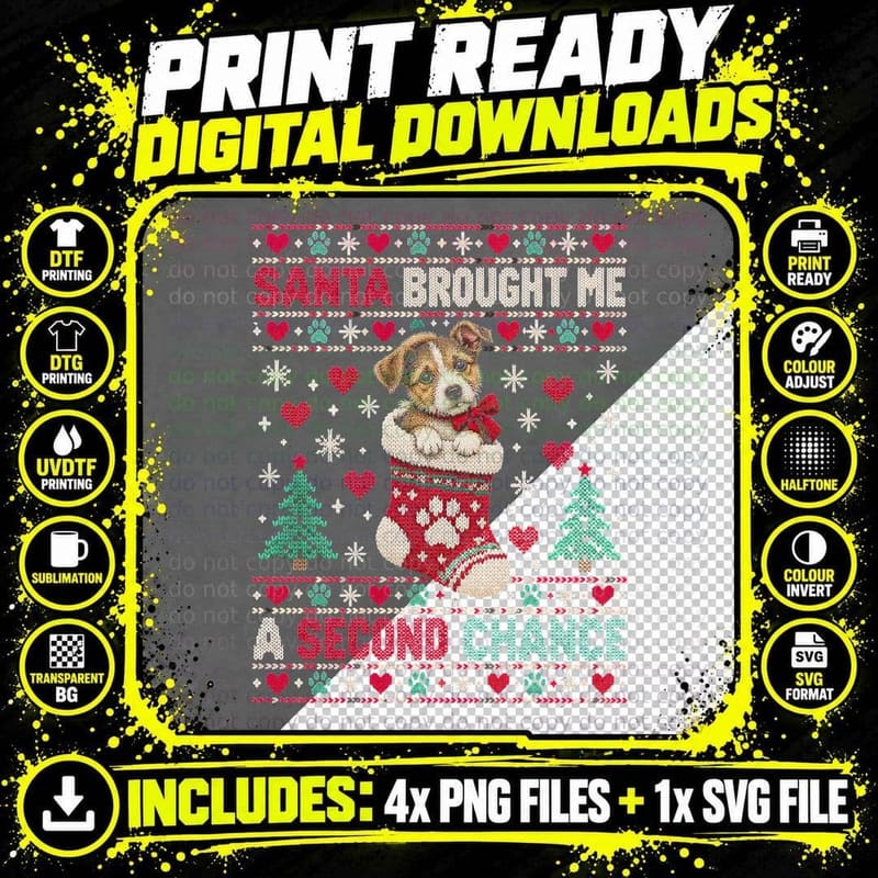 Rescue Pup Santa Brought Me a Second Chance Christmas Png SVG Digital Bundle
