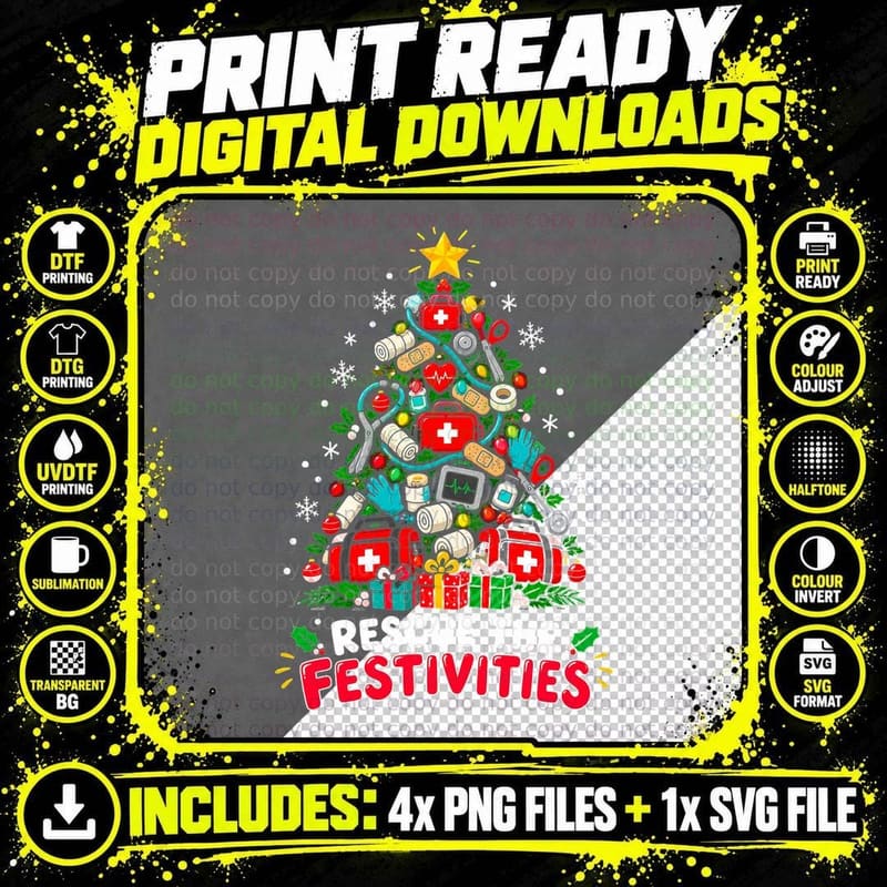 Rescue The Festivities Paramedic Christmas Tree Medical Png SVG Digital Bundle