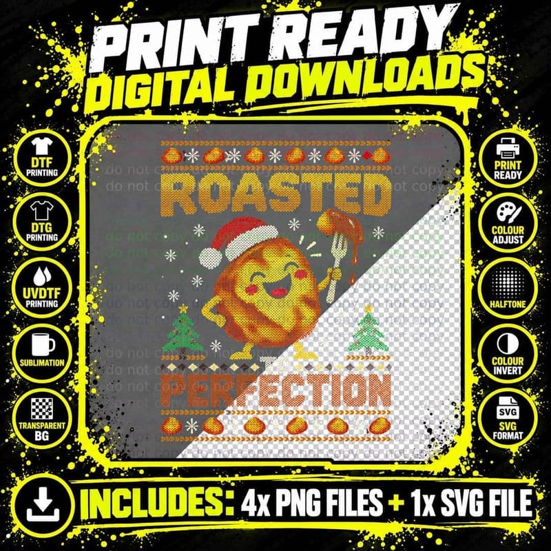 Roasted To Perfection Potato Christmas Funny Ugly Xmas Png SVG Digital Bundle