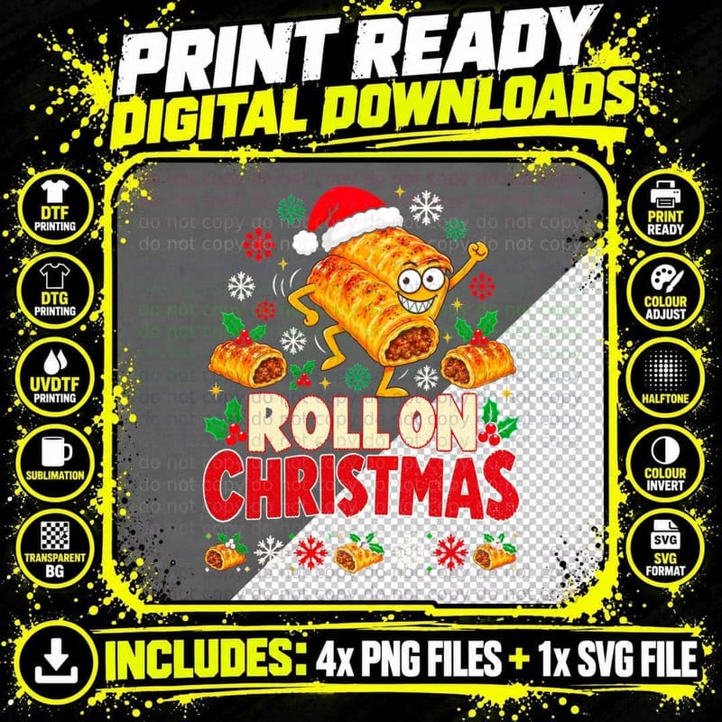 Roll On Christmas Sausage Rolls Funny Ugly Sweater Xmas Png SVG Digital Bundle
