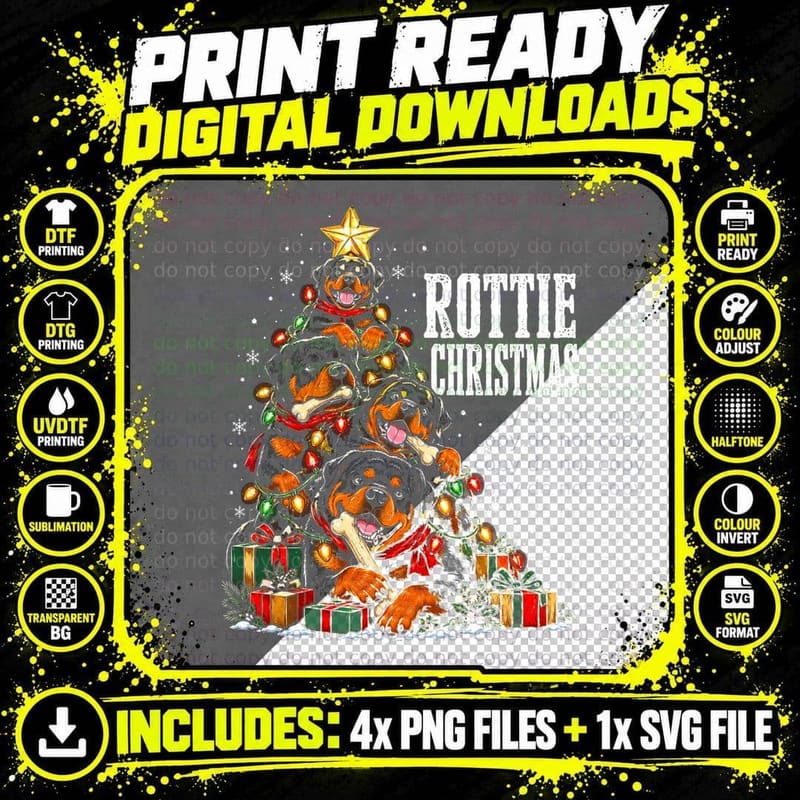 Rottie Christmas Rottweiler Tree Made Of Puppies Dog Png SVG Digital Bundle