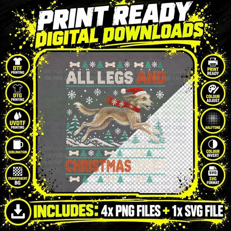 Running Lurcher All Legs And Christmas Spirit Ugly Png SVG Digital Bundle