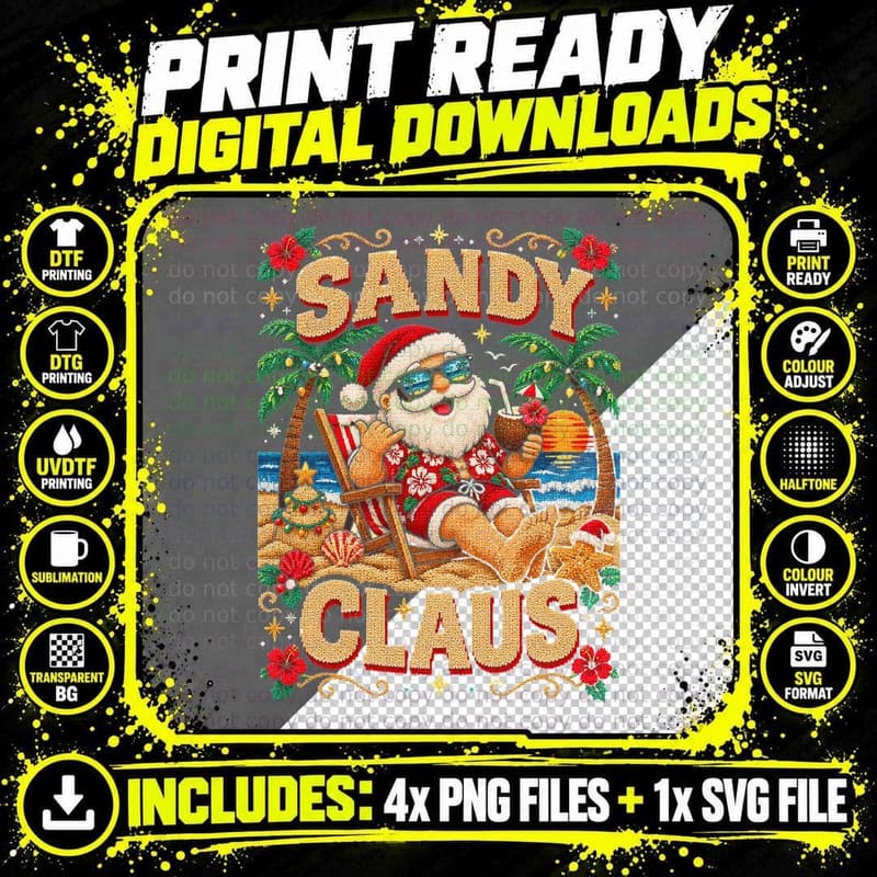 Sandy Claus Beach Santa Tropical Christmas Ugly Sweater Png SVG Digital Bundle