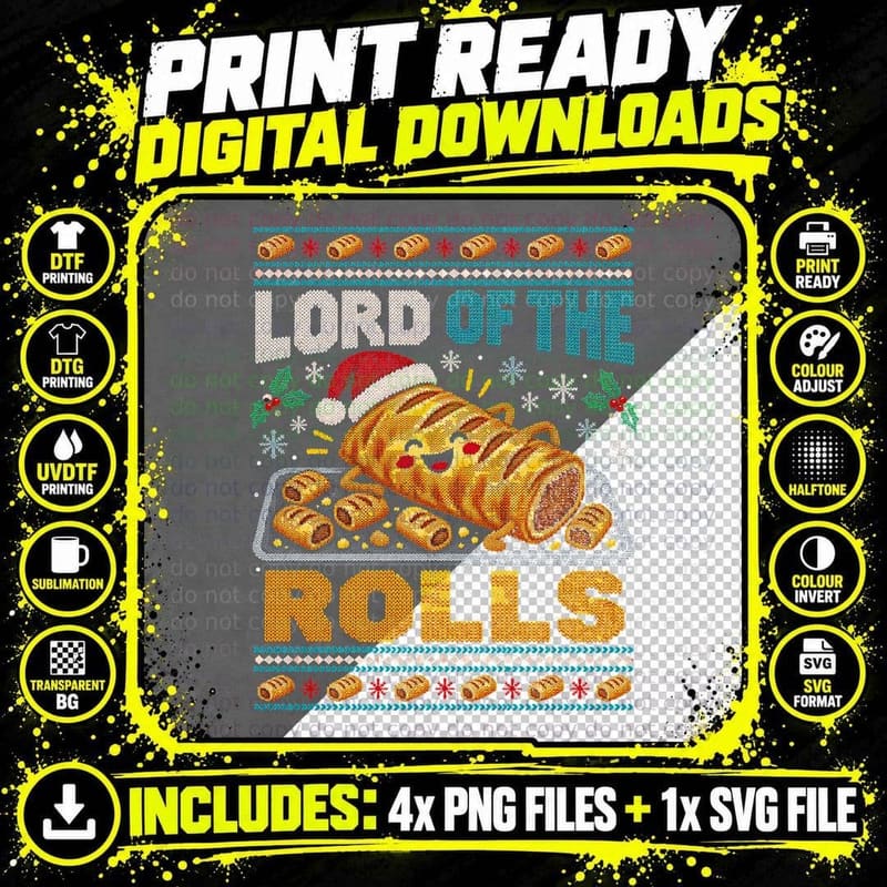 Sausage Roll Santa Hat Christmas Funny Pastry Ugly Xmas Png SVG Digital Bundle