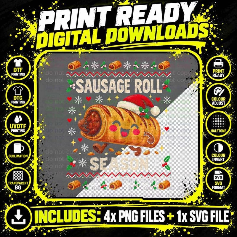 Sausage Roll Season Christmas Funny Pastry Ugly Xmas Png SVG Digital Bundle