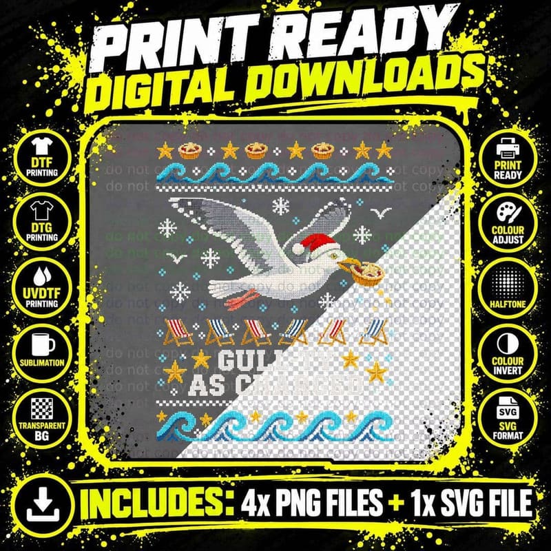 Seagull Gull-ty As Charged Mince Pie Christmas Ugly Png SVG Digital Bundle