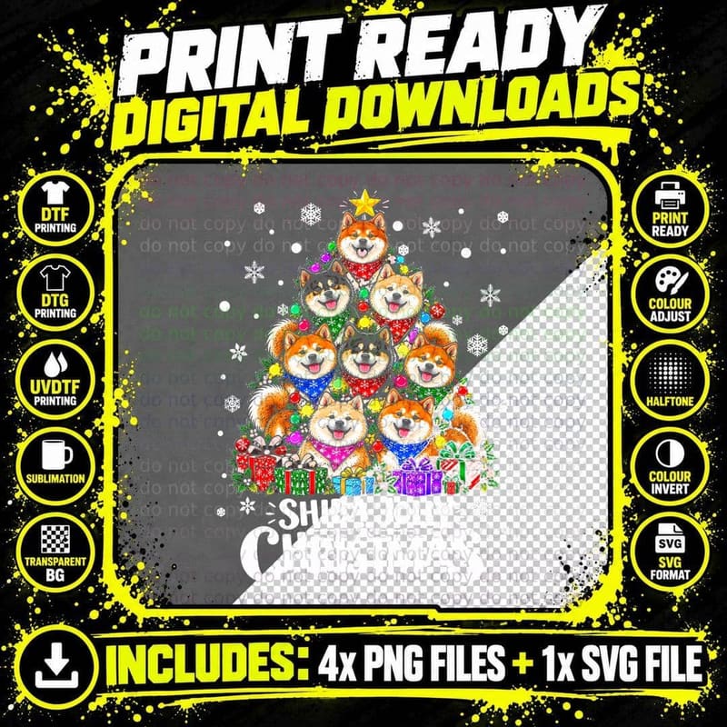 Shiba Jolly Christmas Inu Dog Tree Funny Pun Puppy Lover Png SVG Digital Bundle
