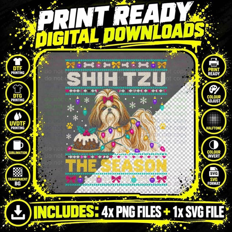 Shih Tzu The Season Christmas Ugly Sweater Pudding Png SVG Digital Bundle
