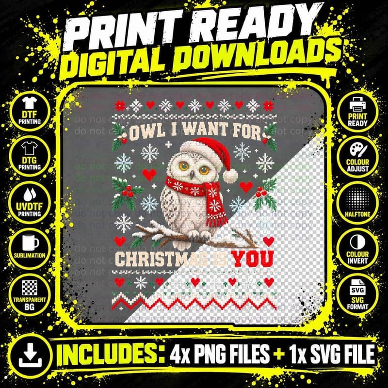 Snowy Owl I Want For Christmas Is You Ugly Sweater Bird Png SVG Digital Bundle