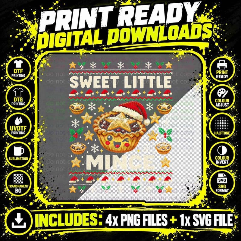 Sweet Little Mince Pie Christmas Cute Ugly Sweater Xmas Png SVG Digital Bundle