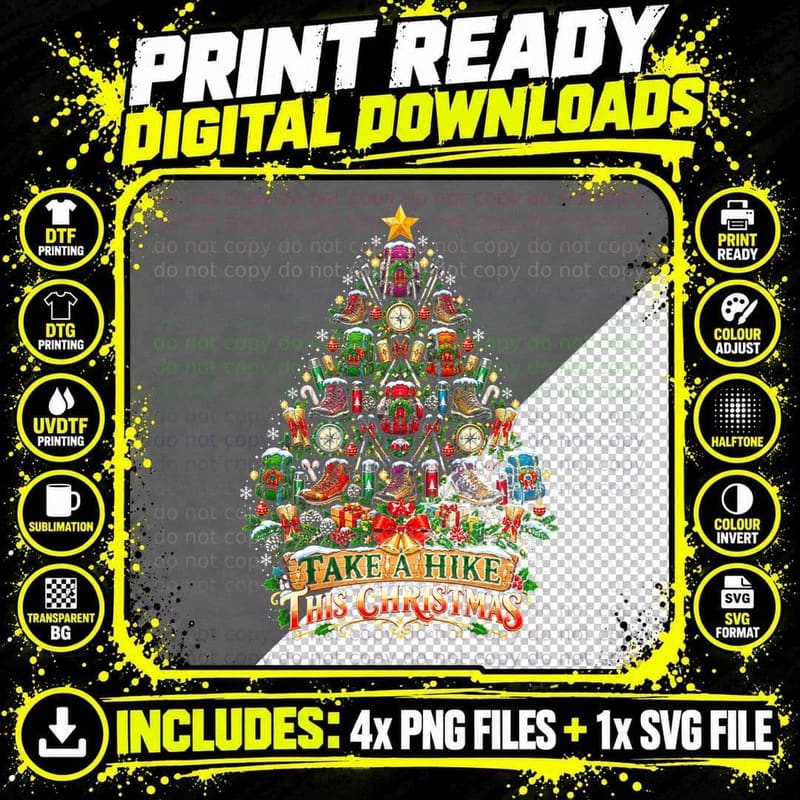 Take a Hike This Christmas Tree Of Hiking Boots Png SVG Digital Bundle