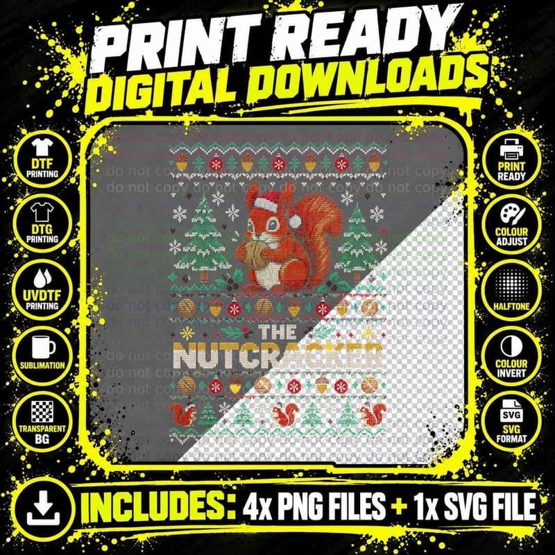 The Nutcracker Red Squirrel Funny Pun Christmas Ugly Png SVG Digital Bundle