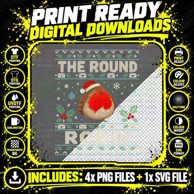 The Round Robin Chubby Bird Santa Hat Christmas Ugly Png SVG Digital Bundle