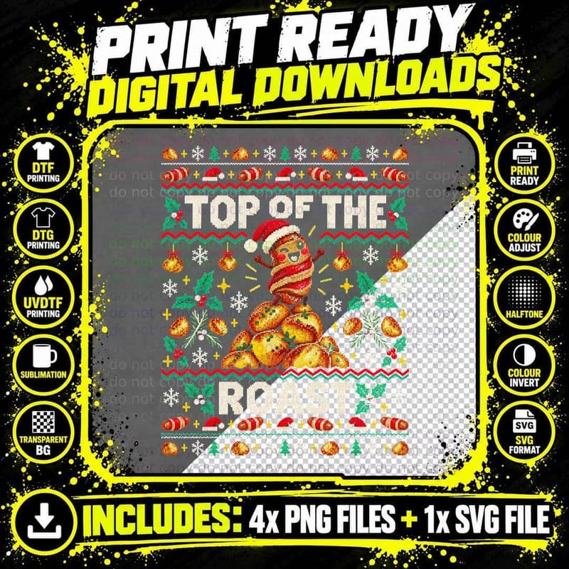 Top Of The Roast Pig In Blanket Christmas Dinner Ugly Png SVG Digital Bundle