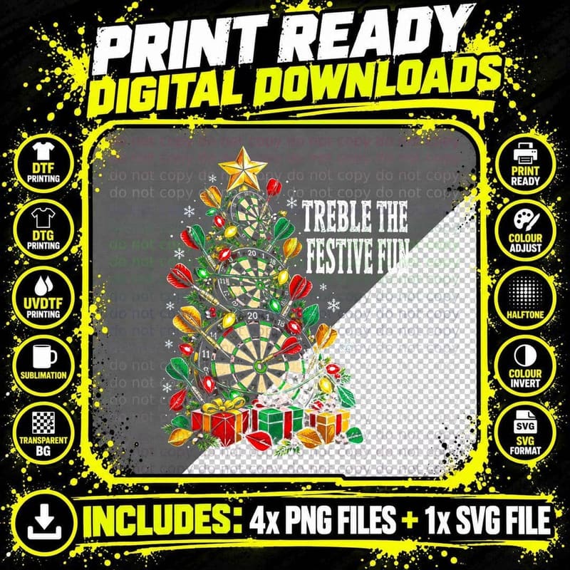 Treble The Festive Fun Darts Christmas Tree Funny Pub Png SVG Digital Bundle