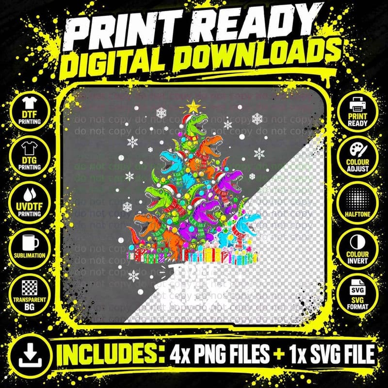 Tree Rex Funny Dinosaur Christmas Pun Stacked Png SVG Digital Bundle