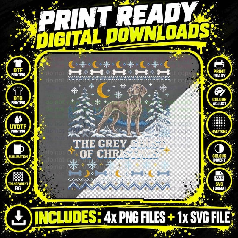 Weimaraner The Grey Ghost Of Christmas Ugly Sweater Dog Png SVG Digital Bundle