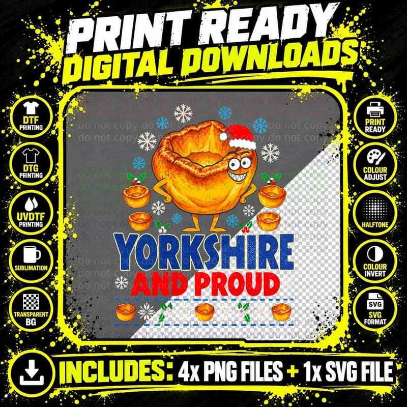 Yorkshire And Proud Pudding Christmas Funny Ugly Xmas Png SVG Digital Bundle