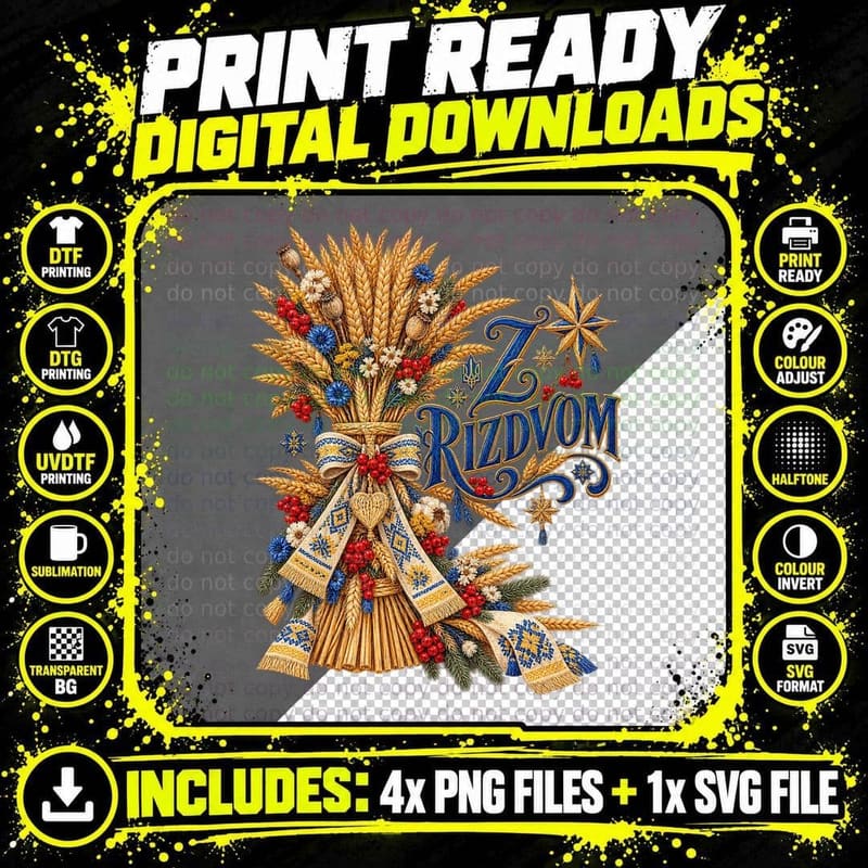 Z Rizdvom Ukrainian Didukh Wheat Sheaf Christmas Folk Png SVG Digital Bundle
