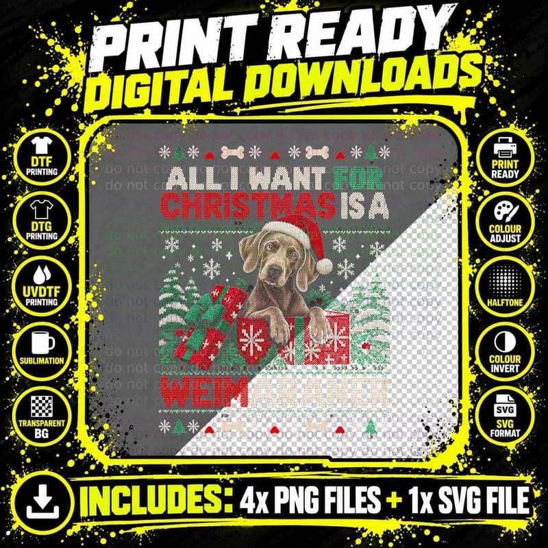 All I Want For Christmas Is a Weimaraner In Present Ugly Png SVG Digital Bundle