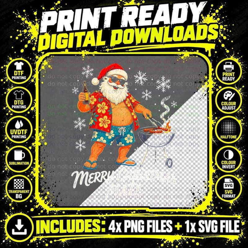 Aussie Santa Beach BBQ Merry Christmas Mate Australian Png SVG Digital Bundle