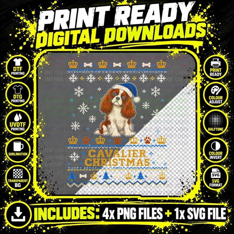 Cavalier King Charles Spaniel Christmas Blue Santa Hat Png SVG Digital Bundle