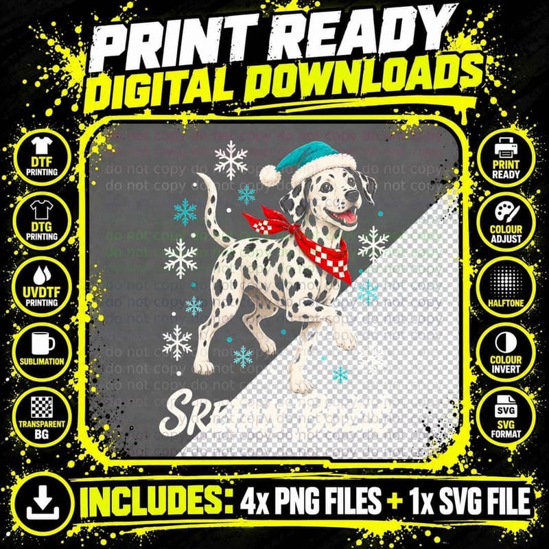 Dalmatian Dog Santa Hat Sretan Bozic Croatia Christmas Png SVG Digital Bundle