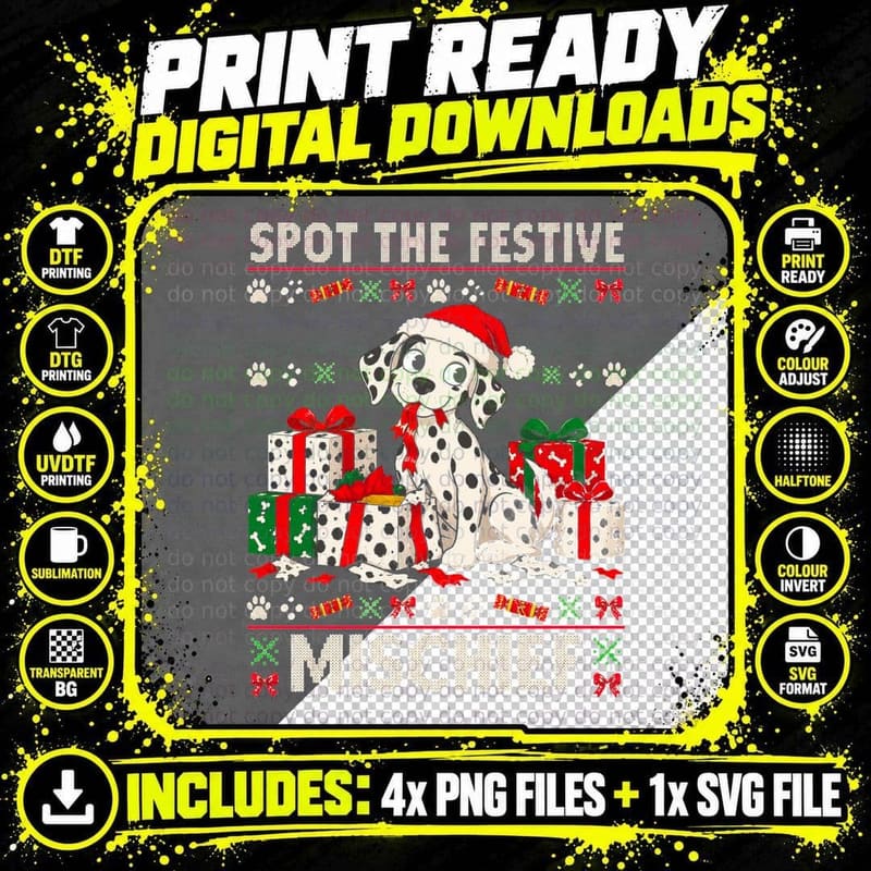 Dalmatian Spot The Festive Mischief Ripped Presents Xmas Png SVG Digital Bundle