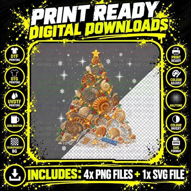 Fossil Hunting Christmas Tree Made Of Ammonites Geology Png SVG Digital Bundle