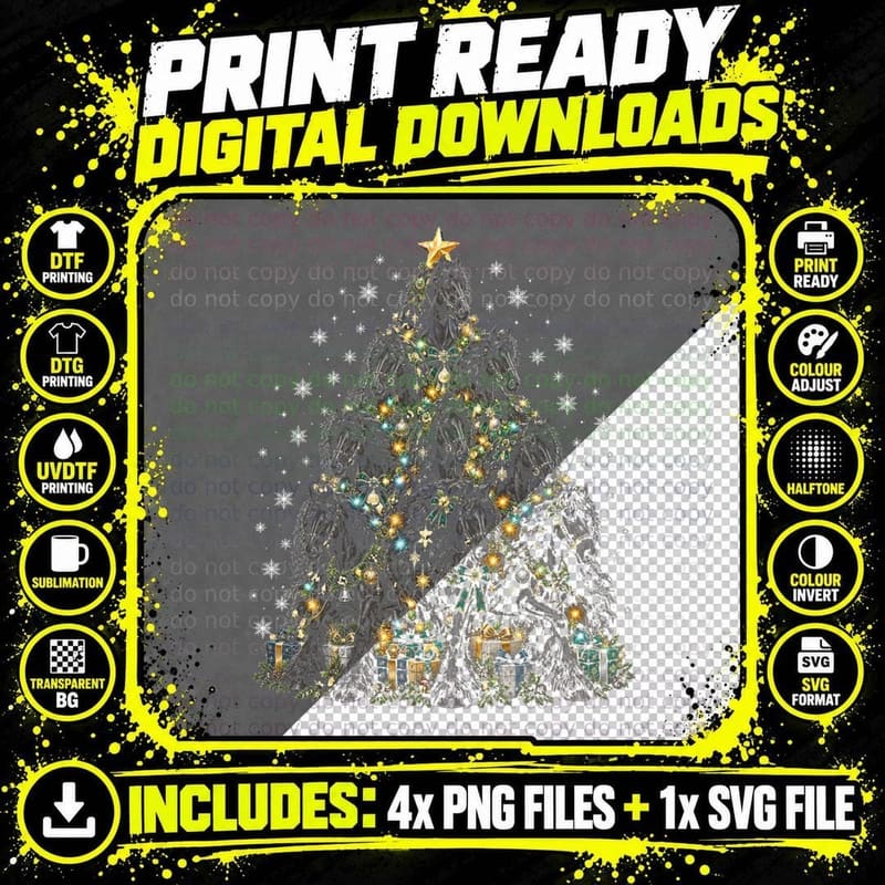 Friesian Horse Christmas Tree Black Stallions Equestrian Png SVG Digital Bundle