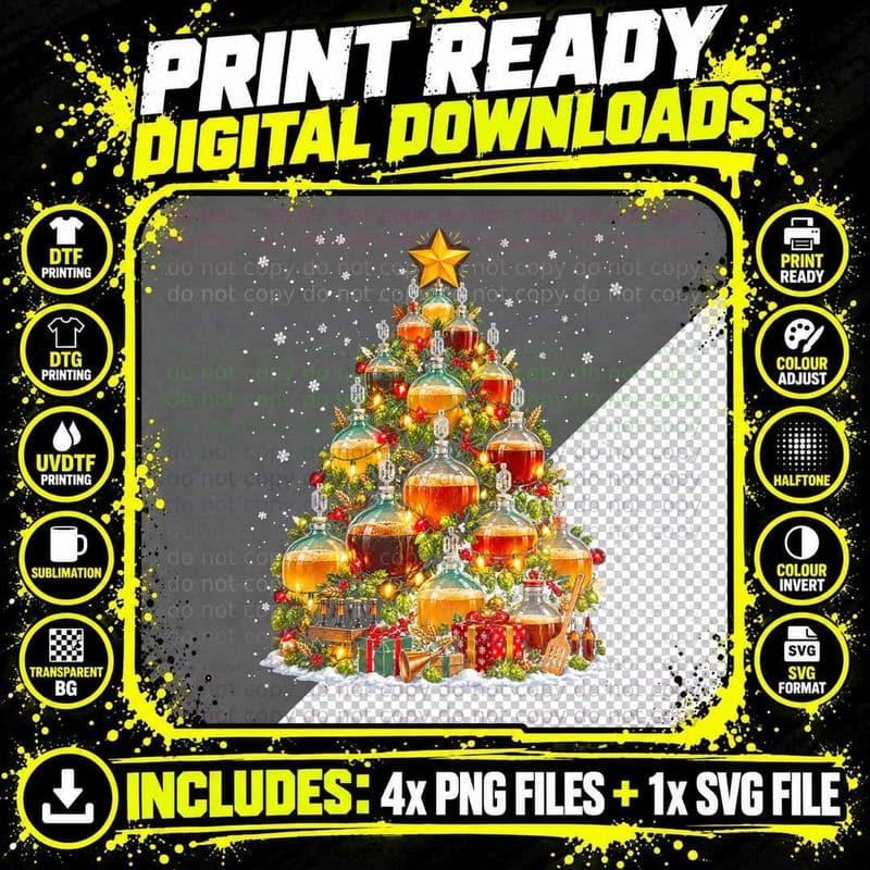 Home Brewing Christmas Tree Demijohns Beer Hops Craft Png SVG Digital Bundle