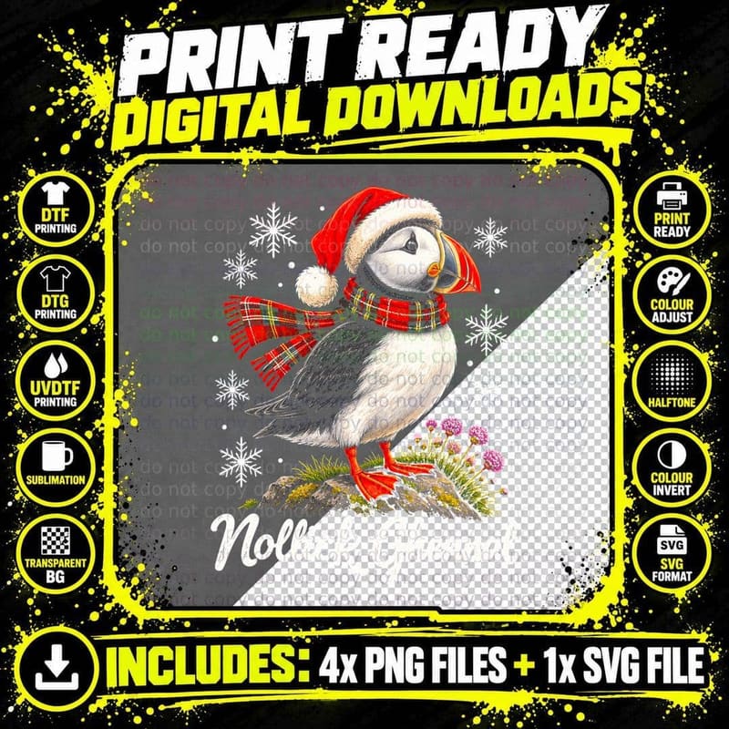 Manx Puffin Santa Hat Nollick Ghennal Isle Of Man Png SVG Digital Bundle