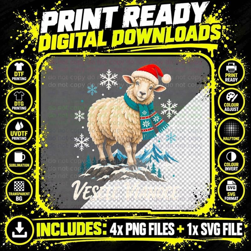 Mountain Sheep Santa Hat Vesele Vianoce Slovakia Png SVG Digital Bundle