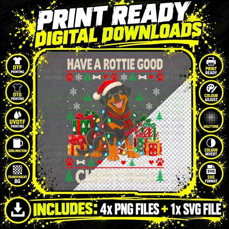 Rottweiler Have a Rottie Good Christmas Presents Ugly Png SVG Digital Bundle
