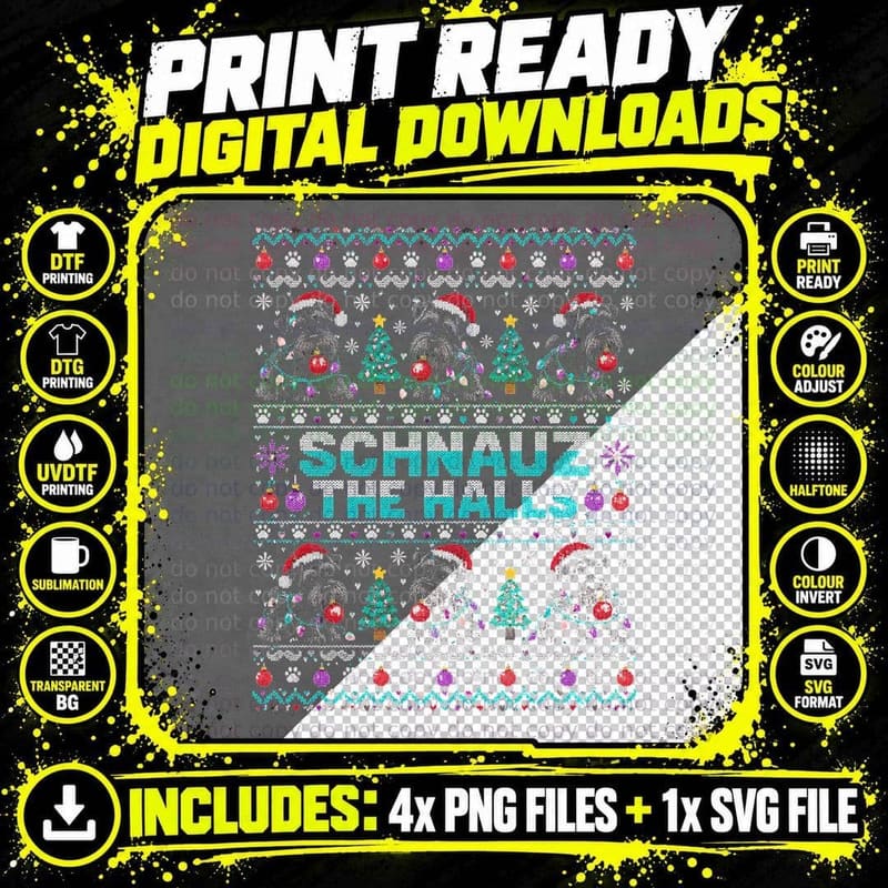 Schnauz The Halls Miniature Schnauzer Pattern Christmas Png SVG Digital Bundle